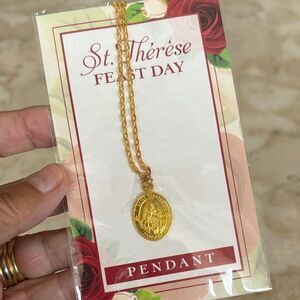 NEW! St. Therese of Lisieux Feast Day Gold Tone Oval Pendant Necklace